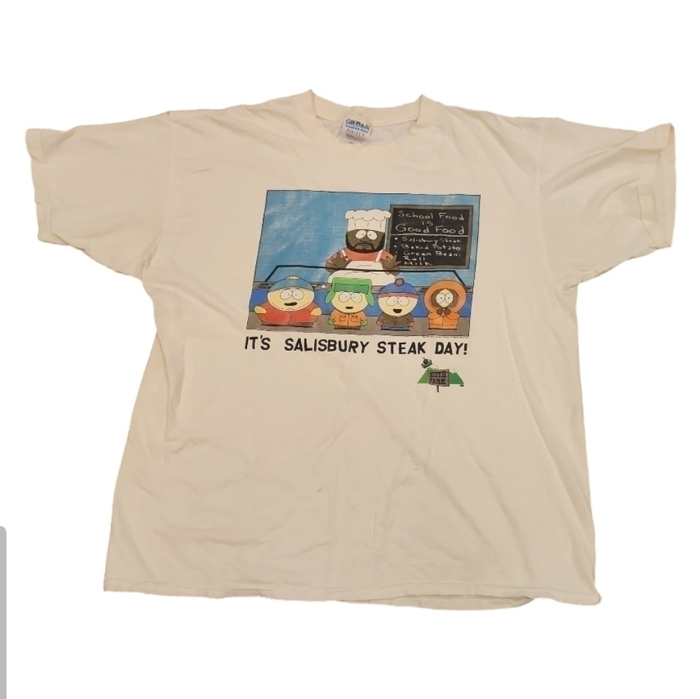 Vintage 1997 South Park Salisbury Steak Day Shirt  XL White Y2K Grunge Thrashed